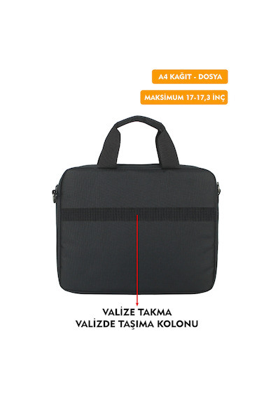 17"-17,3" İnç Laptop Evrak Çantası Tablet A4 Kağıt Ve Dosya Uyumlu Darbe Emici Koruma Omuz Askılı Siyah