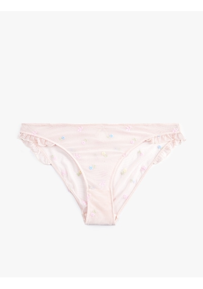 Koton Fırfırlı Çiçek Nakışlı Tül Brief Külot Pembe Desenli 6slk30145mk