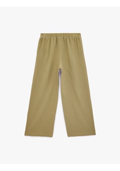 Koton Beli Lastikli Pamuklu Geniş Paça Müslin Pantolon Ada Çayı 6sak40147uw Açık Yeşil