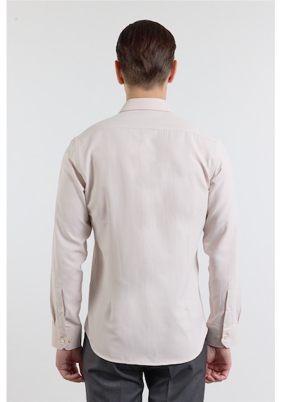 İmza Koyu Bej Sert Yaka Uzun Kol Cepsiz Slim Fit Pamuklu Gömlek 1004255284