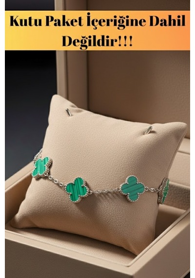 Yeşil Malakit Taşlı Petal Yaprak Model Çizgili Kadın Çelik Bileklik Diğer
