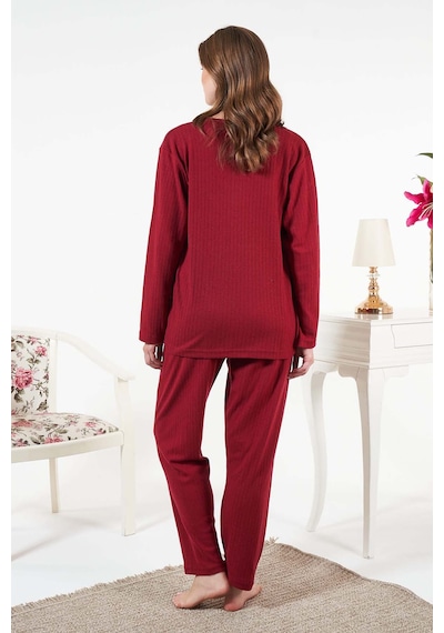 Remsa Kadın İnterlok Şardonlu Fitilli Pijama Takımı 25330 Bordo Bordo