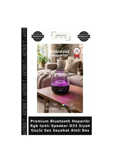 Premium Bluetooth Hoparlör Rgb Işıklı Speaker D33 Siyah Güçlü Ses Seyahat Aleti Bas