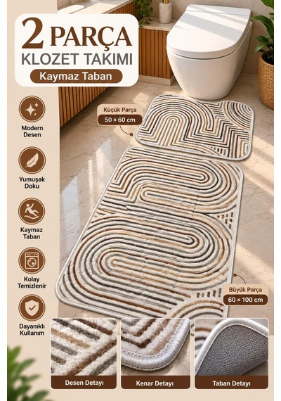 Slc Home Lüx Banyo Seti / Klozet Takımı Kaydırmaz Taban 2 Parça 50cmx60cm Ve 60cmx100cm Makinada Yıkanabilir Kırmızı - Yeşil - 939960422 Kırmızı - Yeşil