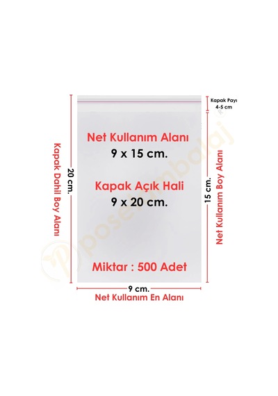 9x15+5 Cm. 9x20 500 Adet Şeffaf Bantlı Yapışkanlı Opp Poşet