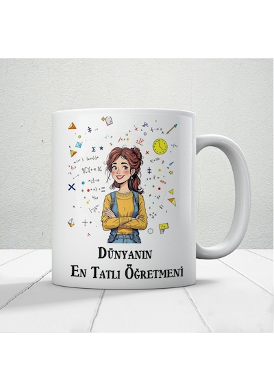 Dünyanın En Tatlı Öğretmenine Özel Öğretmenler Günü Hediyelik Baskılı Kupa Beyaz