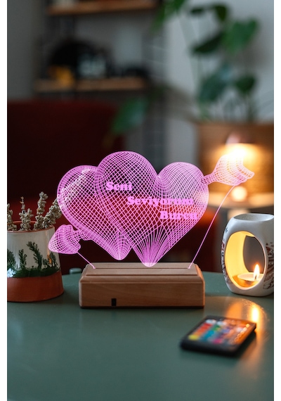 Sevgiliye Hediye 3D Oklu Kalp Seni Seviyorum Led Lamba