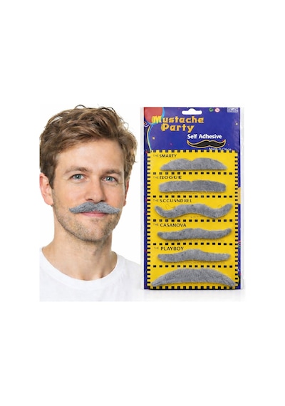 6 Lı - 963 - Yapışlı Gri Parti Bıyık Seti - Csmo-tex - Farklı Modeller