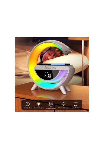 G Bluetooth Hoparlör 15w Kablosuz Hızlı Şarj Alarm Çalar Saat Gece Lambası Ambians Led Işık