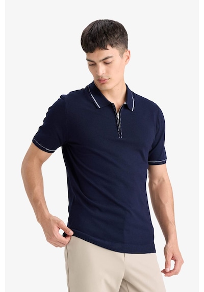 Defacto Standart Fit Polo Yaka Fermuarlı Triko Kısa Kollu Tişört D6199AX24HS Lacivert