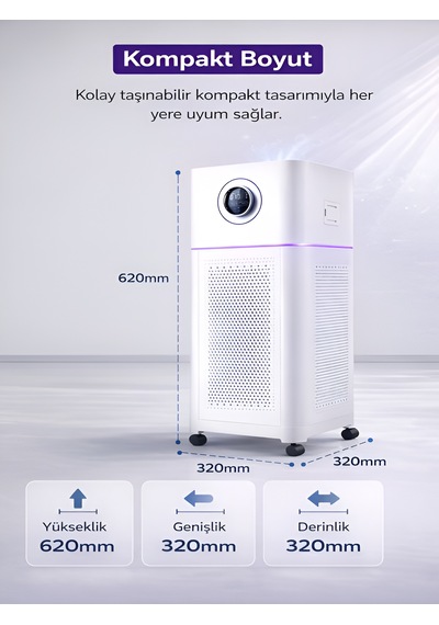 3in1 810m³ Hacim Hava Temizleme Nemlendirme Uv Sterilizasyon Makinesi - Sessiz Beyaz