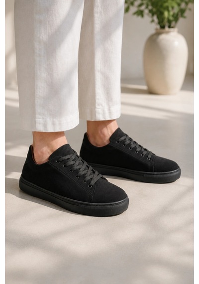 Mevese Austin Bağcıklı Cilt Erkek Günlük Sneaker Ayakkabı - Siyah Süet