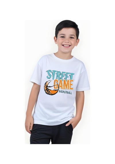 Panios Kids Street Baskılı Erkek Çocuk Yuvarlak Yaka Kısa Kollu T-shirt Beyaz