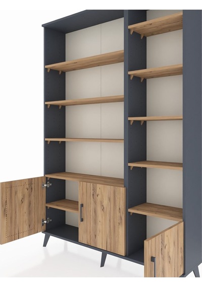Arges Dolap 10 Raflı 3 Kapaklı 132x30x195 Antrasit-çam/çam Atlas Çam/atlas Çam