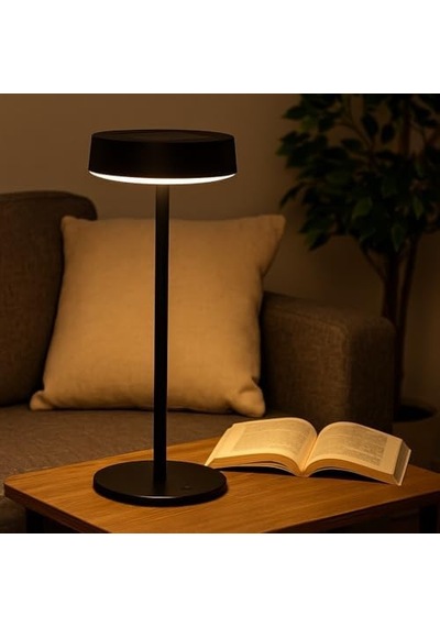 Dubai Solar Şarjlı Masa Lambası 3 Kademeli Dimmer, Dokunmatik, Type-c Usb, Güneş Enerjili, Siyah Metal Gövde, 31 Cm .