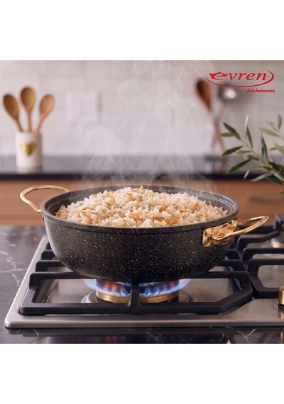 20 Cm Goldstone Ezme Seri Granit Basık Tencere, Non-stick Pilav Karnıyarık Tenceresi 1,7 Lt Çelik Kulp