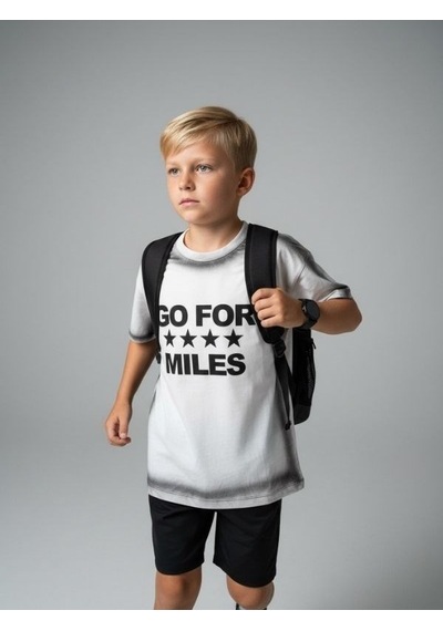 Zekids Çocuk Go For Miles Yazılı T-shirt-17192 Beyaz