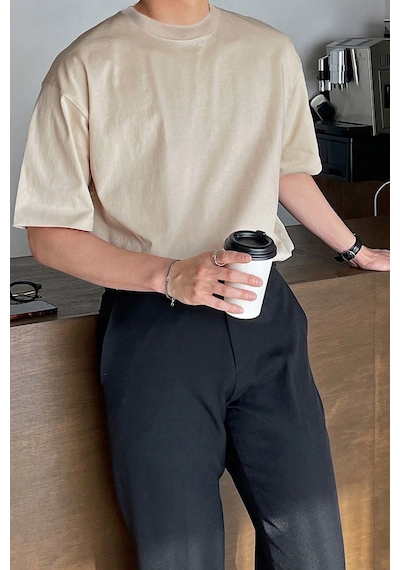 Genius Store Erkek Oversize Tişört Pamuk Kumaş Bisiklet Yaka Rahat Kalıp T-shirt Bej Genius Store Erkek Oversize Tişört Pamuk Kumaş Bisiklet Yaka Rahat Kalıp T-shirt Bej