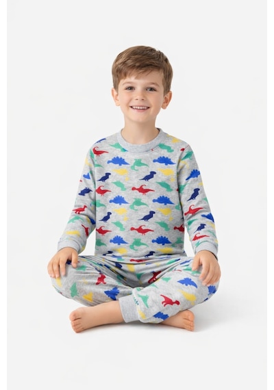 Free Beka Sevimli Dinazor Desenli Bisiklet Yaka Çocuk Uzun Kollu Pamuklu Alt Üst Pijama Takımı Gri Free Beka Sevimli Dinazor Desenli Bisiklet Yaka Çocuk Uzun Kollu Pamuklu Alt Üst Pijama Takımı Gri