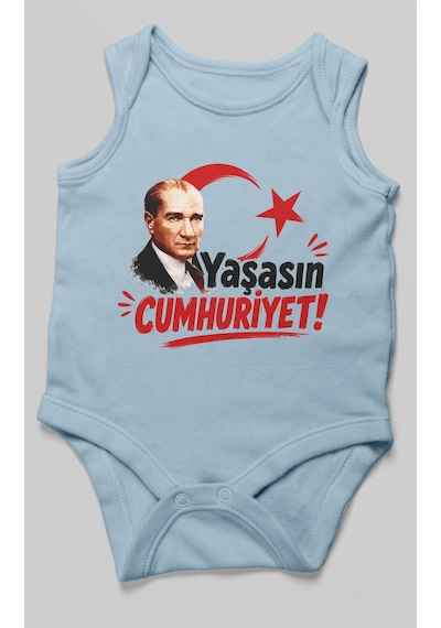 Morivokids Yaşasın Cumhuriyet Sıfır Kol Bebek Body %100 Pamuk Bebe Mavisi