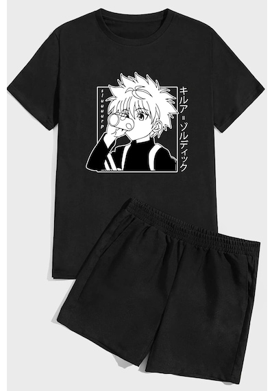 Uyguntarz Killua Zoldyck Baskı Şort Takım Siyah