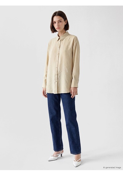 Lcw Modest Bej Oversize Modal Karışımlı Kadın Gömlek Tunik
