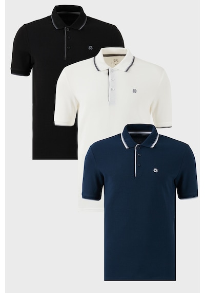 Buratti Pamuklu Slim Fit Şerit Detaylı Düğmeli Polo Yaka 3'Lü Paket Erkek T Shirt 5902118S3 Siyah-Beyaz-Indigo