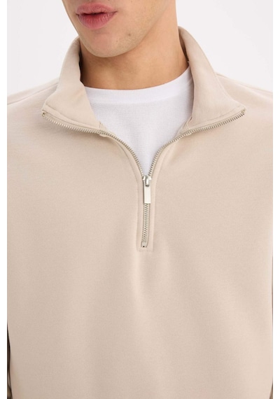 DeFacto Comfort Regular Fit Rahat Kalıp Fermuarlı Dik Yaka Basic Düz Sweatshirt X7405AZ25SPBG735