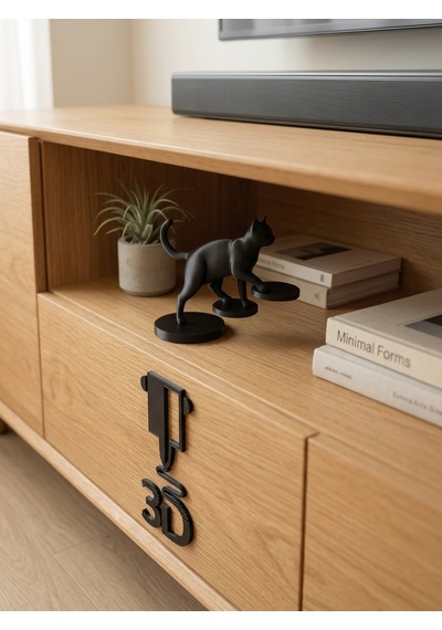 Minimalist Yürüyen Siyah Kedi Figürü - Tv Ünitesi, Kitaplık Ve Konsol Dekorasyonu
