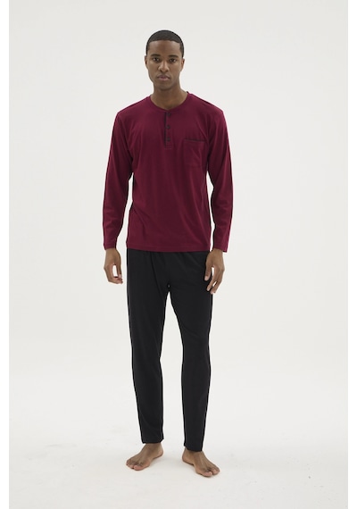 Kocabey Bu-26360 Erkek Midi Yaka Battal Pijama Takımı Mürdüm
