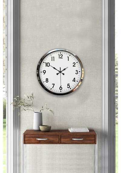 Krom Elegance 40 Cm Metal Standart Duvar Saati Krom