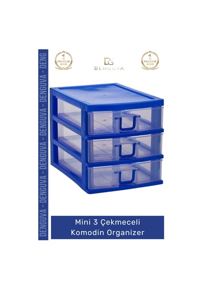 Çekmece Masa Üstü Ofis Makyaj Takı Şeffaf Plastik Masaüstü Mini 3 Çekmeceli Komodin Organizer - 1 A Çok Renkli