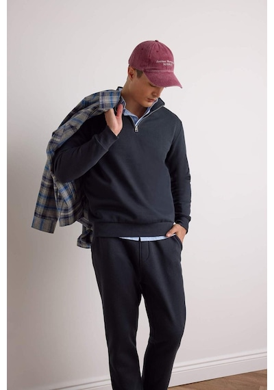 Defacto Regular Fit Dik Yaka Yarım Fermuarlı İçi Yumuşak Tüylü Basic Düz Sweatshirt X7405az25aunv91 Lacivert