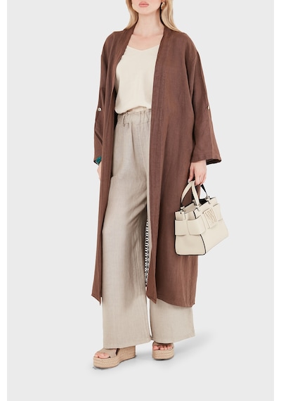 Via Dante % 100 Keten Dantel Ve Brode İşleme Detaylı Kimono Bayan Kimono 7183609 Kahve