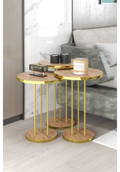 Orta Sehpa Ve Zigon Sehpa Terra Set Gold Ceviz