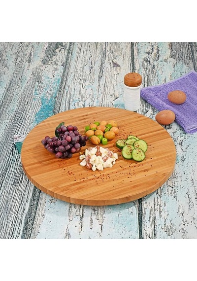 Lexroo 35cm Döner Mekanizmalı Kalın Bambu Yuvarlak Pizza Ve Sunum Tepsisi Çok Renkli