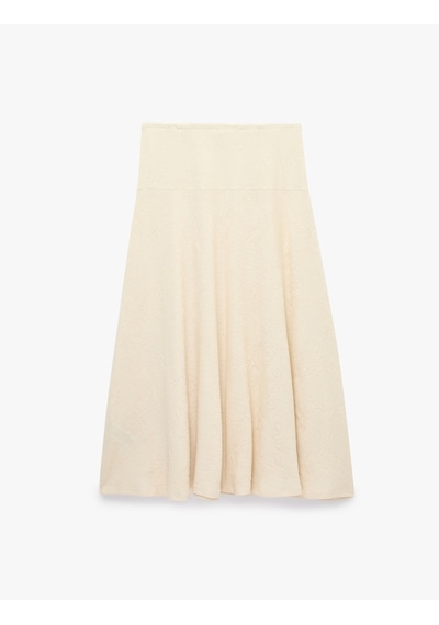 Koton Pileli Floral Dokulu Midi Kloş Midi Etek Ekru 7wak10081ek