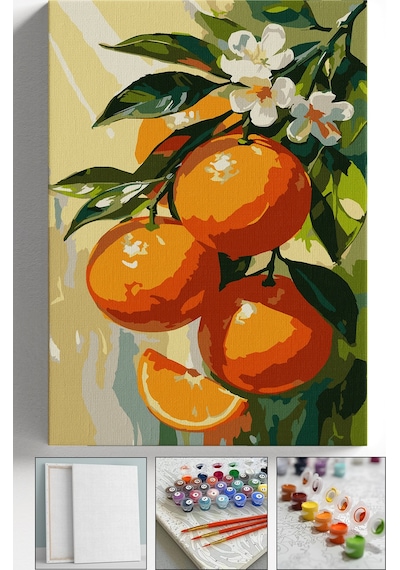 Sayılarla Boyama Seti Numaralı Tuval Fırça Boya Askı Aparatı Dahil Set 40x50 Cm - Portakal Çiçeği
