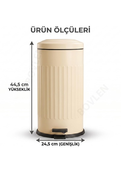 16 Litre Vintage Metal Çıkarılabilir Kovalı Çöp Kovası Krem