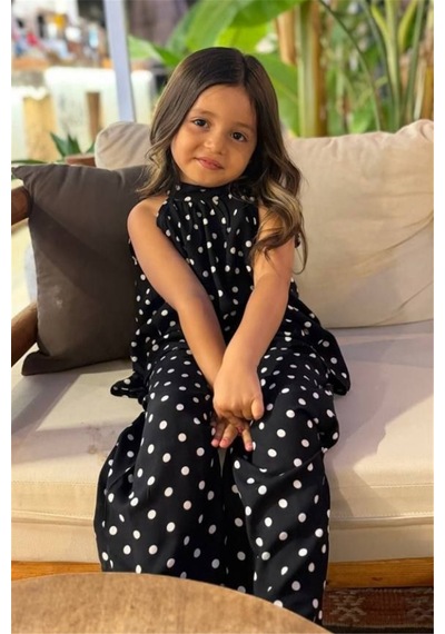 Noble Kids Kız Çocuk Puantiyeli Bluz Ve Pantolon Takım Siyah