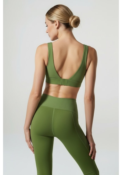 Yüksek Bel Toparlayıcı Tayt & V Sırt Destekli Spor Sütyeni - Sculpt Set Yeşil