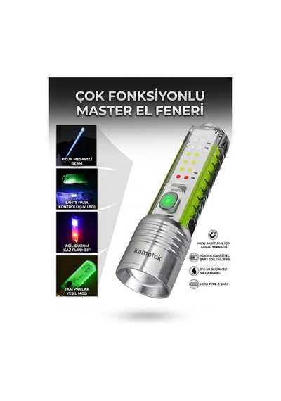 Çok Fonksiyonlu Polis Bekçi Kamp Dağcı Profesyonel El Feneri Şarjlı Metal El Feneri Gri