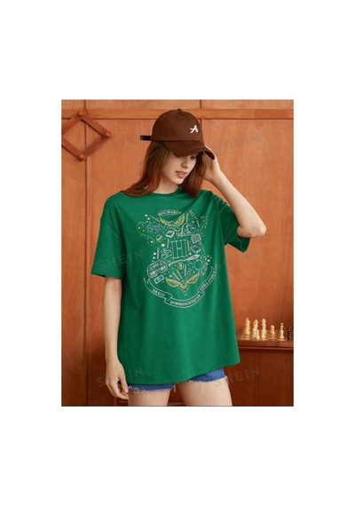Magors Stıl-x Harry Potter Hogwarts Baskılı Bisiklet Yaka, %100 Pamuklu, Oversıze Tshırt Yeşil Magors Stıl-x Harry Potter Hogwarts Baskılı Bisiklet Yaka, %100 Pamuklu, Oversıze Tshırt Yeşil