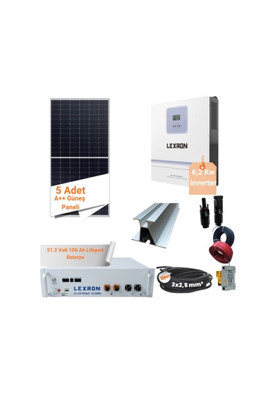 6,2 Kw Lityum Akülü Güneş Enerjili Bağ Evi Hobi Bahçesi Paketi - Tam Set Montaja Hazır