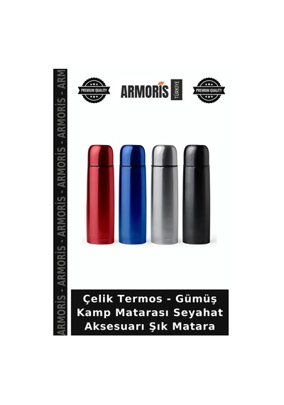 Çelik Termos - Gümüş Kamp Matarası Seyahat Aksesuarı Şık Matara Çok Renkli