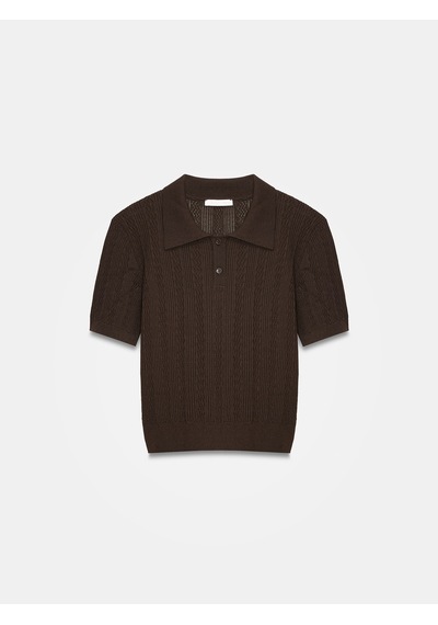 Dilvin 10781 Polo Yaka Ajurlu Triko Bluz-koyu Kahve