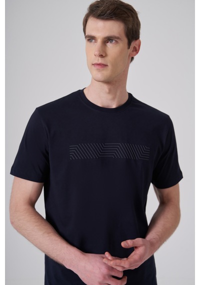 Morven Erkek Lacivert Trend Baskılı Bisiklet Yaka Dinamik Fit T-shirt 26ys018009200 Lacivert