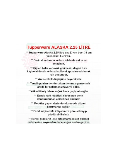 Tupperware Alaska 225 L Buzluk Saklama Kabı Asn N1140663
