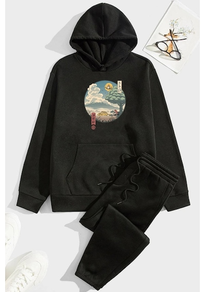 Uyguntarz Unisex Neighbor's Ukiyo E Eşofman Takımı Siyah