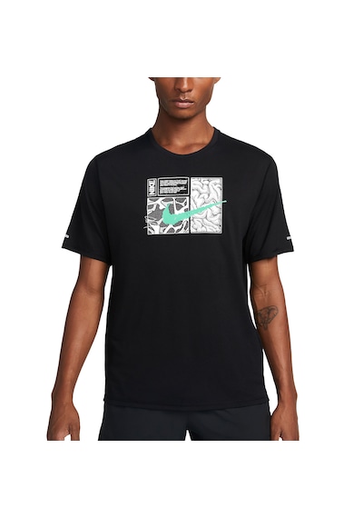 Nike Men's Dri-fıt Miler Dye Black Short Sleeve Graphic Running Tee Dq6508-010 Erkek Spor Tişört Siyah